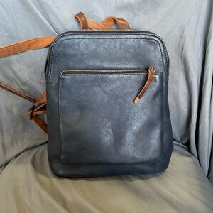 Elegant Navy Leather Backpack with Tan Accents